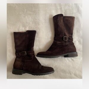 J. Crew Dark Brown Suede Mid-Calf Buckle Boots